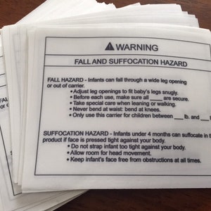 Labels For Astm 50 4 X 5 ASTM Sling Warning Labels Soft Infant Carrier Labels Fall and ...