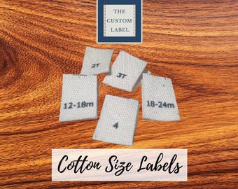Custom Cotton Size labels - White, Black or Natural Color - A USA Made Company