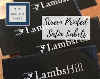 Custom Screen Printed Satin Labels - Black or White Ribbon - Made in USA Company