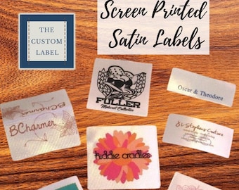 Custom Screen Printed Satin Labels - Black or White Ribbon - Made in USA Company