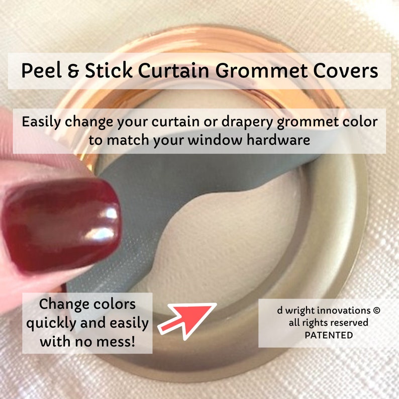 Peel & Stick Curtain/Drapery Grommet Covers Easily Change the Color of Your Curtain Panel Grommets to Match Your Curtain Rod Set of 16 image 1