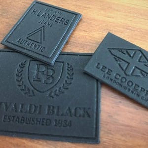 100 Leather Labels - Sew on or Iron On - Brown or Black Leather Patches - Made in USA Company