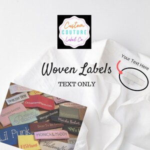 A USA Company - 200 IRON ON Custom Woven Labels - Fashion Brand Labels - Sewing Tags - Text Only