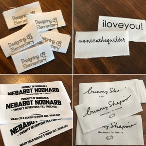 3000 etykiet bawełnianych o szerokości 1,5" lub 2" - białe lub naturalne bawełniane etykiety odzieżowe z nadrukiem - metki do przyszywania - nadruk w jednym kolorze - wyprodukowano w USA