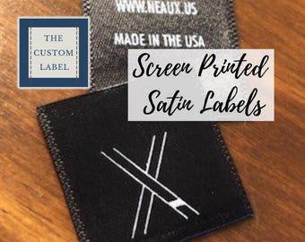 Custom Screen Printed Satin Labels - Black or White Ribbon - Made in USA Company