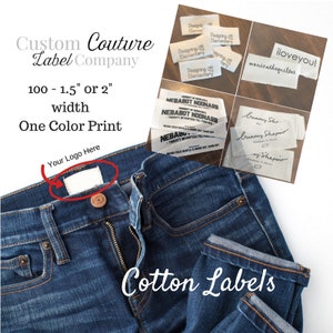 Cotton Labels 100 1.5 or 2 width White or Natural ONE Color Imprint Made in USA image 1