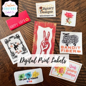 100 NAAIEN digitaal bedrukte kledinglabels - tags naaien - onbeperkte kleuren - geen rafels - GRATIS stansen