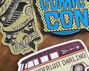 Made in USA 50 Custom IRON ON Patches - Your own artwork - Up to 8 Colors