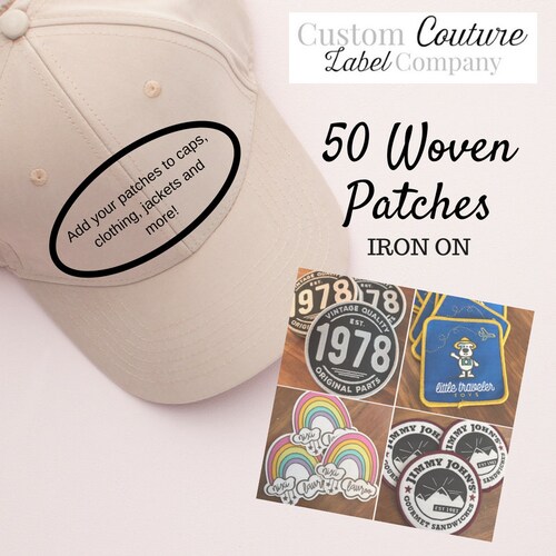 50 Custom IRON ON Patches - Your own shops artwork - Up to 10 Colors - Made in USA