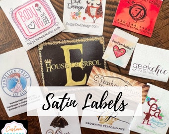 Custom Satin Labels - Your Choice of Sew On Labels - Iron On Labels - Self Adhesive Labels - UNLIMITED COLORS - Made in USA