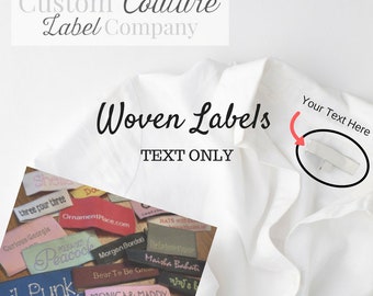 Custom Woven Labels - Fashion Brand Labels - Sewing Tags - Damask Labels - Woven Clothing Labels - TEXT ONLY - Made in USA