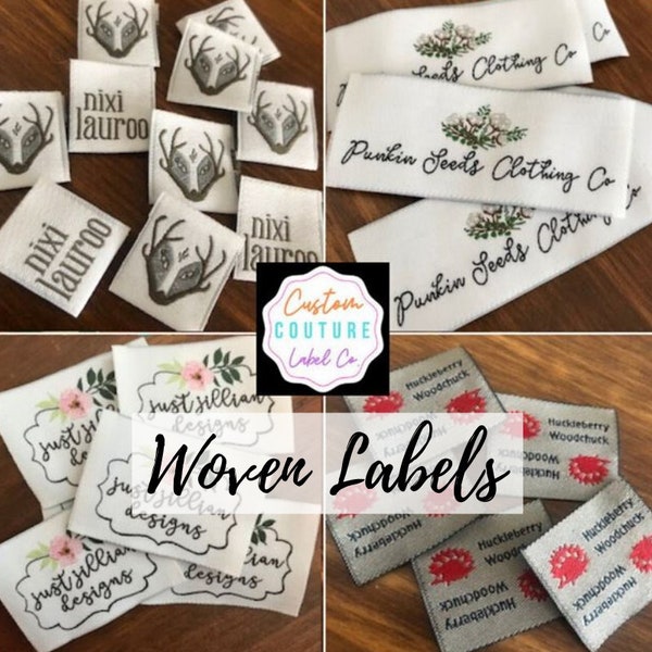 Custom Woven Labels - Fashion Brand Labels - Woven Clothing Labels - Damask Labels - USING YOUR ARTWORK - Up to 8 Colors - Made in the U S A