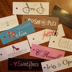 100 Custom Printed Thin Hang Tags - 1 x 2.75 inches - Great High End Quality - Professionally Printed - Super Thick 15pt Cardstock