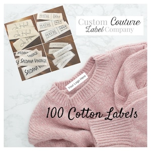 Cotton labels 100 White or Natural Cotton Twill Printed Clothing Labels Sewing Tags ONE Color Imprint .5 1 width image 1