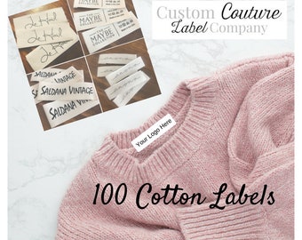 100 etichette per abbigliamento stampate in twill di cotone bianco o naturale - Etichette da cucire - Stampa a UN colore - Larghezza 0,5 - 1"