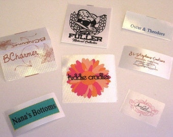 Screenprinted satin labels - 600 Custom Printed WHITE Satin Labels - Smooth Satin Clothing Labels - Sewing Tags - Up to 4 Colors