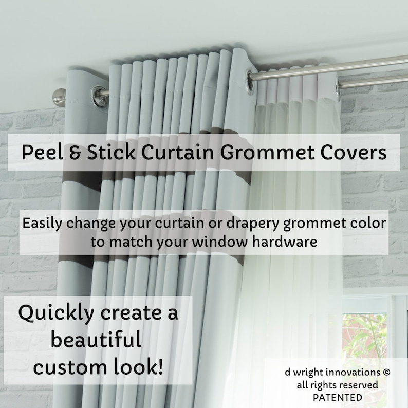 Peel & Stick Curtain/Drapery Grommet Covers Easily Change the Color of Your Curtain Panel Grommets to Match Your Curtain Rod Set of 16 image 7