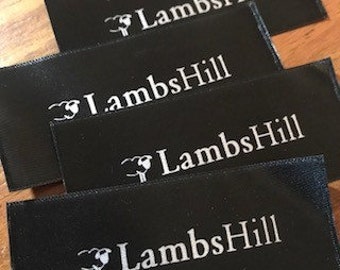 Custom BLACK Satin Labels - Woven Edge Black Satin - White - Silver or Gold Imprint - SCREENPRINTED - 100 - made in USA