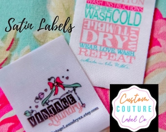 Custom Satin Labels - Smooth Satin Clothing Labels - Sewing Tags - Sublimated Labels - 100 - UNLIMITED COLORS - Made in USA