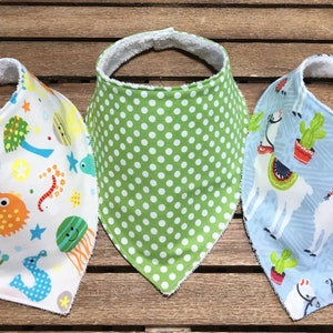 ON SALE Baby Boy Bandana Bib Set, Baby Boy Shower Gift, Baby Boy Llama Ocean Theme Bibs