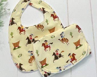 Cowboy Cowgirl Western Unisex Baby Bib & Burp Cloth Set Western Baby Gift