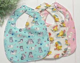 Baby Girl Bib Vintage Style Poodles Ducks Kittens Retro Baby Gift