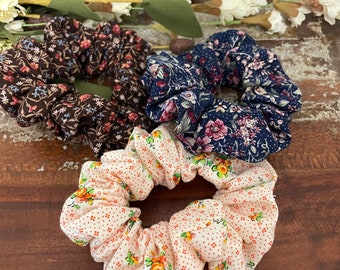 Calico Prairie Floral Fall Fabric Scrunchie Set of 3