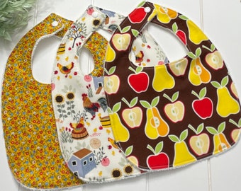 Baby Girl Bibs Apples Chickens Vintage Calico Farm Cotton Baby Bibs