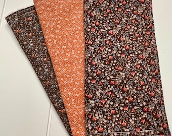 Set of 3 Unpaper Towels Rust Brown Floral Dish Cloths Towels Zero Waste