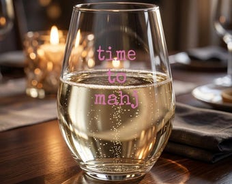 Mah Jongg Wine Glass | Time to Mahj Stemless Glass | Mahjong Gift for Mom | MahJongg Game Night Gift