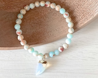 Captiva Ocean Blue Jasper Bracelet - Gemstone Beaded Bracelet, Stretch Bracelet, Stacking Bracelet, Stretch, Gift for Her, Summer Jewellery