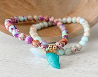 Catalina Emperor Jasper Bracelet - Gemstone Beaded Bracelet, Stretch Bracelet, Stacking Bracelet, Beach Syle, Gift for Her, Summer Jewellery