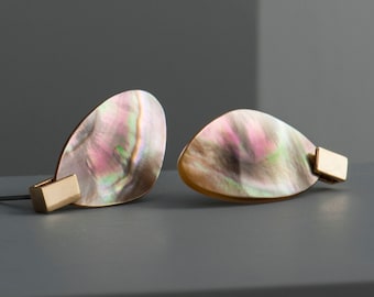 Mother Of Pearl Drop Earrings-Statement Earrings, Mother of Pearl, Geometric Earring, Everyday Earring, Gifts For Her, Natural Shell Earring