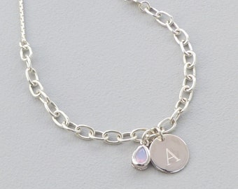 Sterling Silver Personalised Birthstone Charm Bracelet - Family Birthstone Bracelet, Dainty Bracelet, Gold Bracelet, Birthstone Gifts