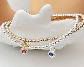 Sterling Silver or 18ct Gold Plated Birthstone Bracelet - Family Birthstone Bracelet, Dainty Bracelet, Gold Bracelet, Birthstone Gifts