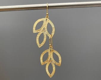 Marquise Leaf Earrings - Gold Leaf Earrings, Nature Inspired Dangle Earrings, Woodland Wedding, Botanical Jewellery, Summer Jewellery,