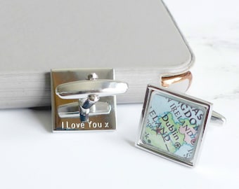 Personalised Map Square Cufflinks - Men's Gift, Gifts for Men, Men's personalized, Father's Day Gift, Wedding Cufflinks, Groom Cufflinks