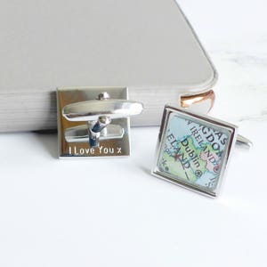 Personalised Map Square Cufflinks - Men&#39;s Gift, Gifts for Men, Men&#39;s personalized, Father&#39;s Day Gift, Wedding Cufflinks, Groom Cufflinks