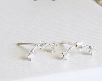 Sterling Silver Triple Star Studs -  3 Stars Stud Earrings, 925 Sterling Silver Star Studs, Gift Idea, Star Ear Climbers, Shooting Star Stud