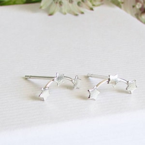 Sterling Silver Triple Star Studs -  3 Stars Stud Earrings, 925 Sterling Silver Star Studs, Gift Idea, Star Ear Climbers, Shooting Star Stud