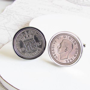 Lucky Sixpence Münze Manschettenknöpfe - Münze Manschettenknöpfe, Manschettenknöpfe Geburtstagsjahr, Herrengeschenk, Manschettenknöpfe Geburtstag, Jubiläumsgeschenk, Geschenk für Papa