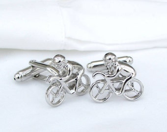 Silver Bike Cycling Cufflinks - Silver Cufflinks - Cycling Gift for Him - Gift for Cyclist - Fathers Day - Mens Jewelry - Bike Gift, Cycling