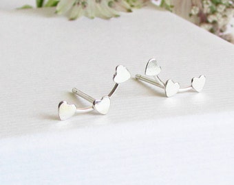 Sterling Silver Trio Heart Ear Studs - Small Heart Studs, Dainty Earrings, Silver Heart Studs, Heart Earrings, Gift for Her, Everyday Studs