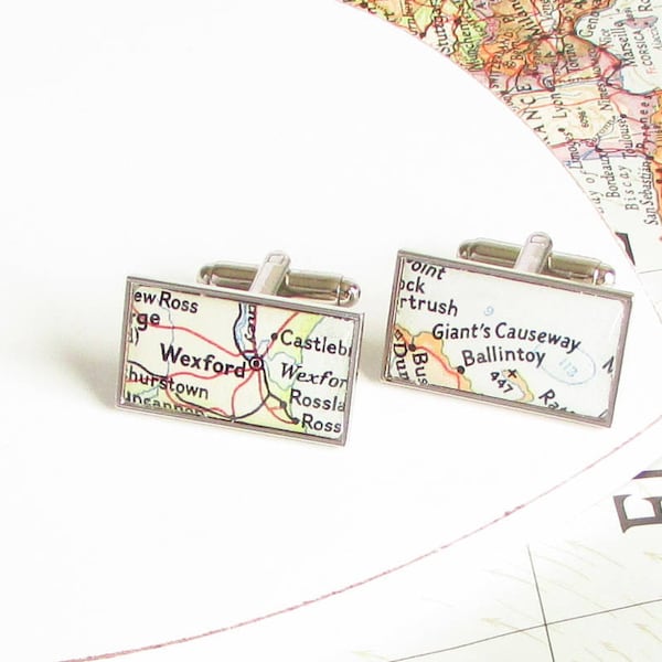 Personalized Rectangle Map Cufflinks - Men's Gift, Gifts for Men, Men's personalized, Father's Day Gift, Wedding Cufflinks, Groom Cufflinks