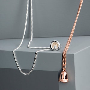 Rose Gold Silver Bells Necklace- Bell Necklace, Bell Charm Necklace, Bridesmaid Gift Necklace, Rose Gold Bell Necklace, Bridal Gift, Wedding