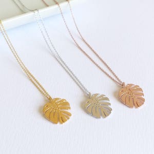 Monstera Leaf Necklace Leaf Necklace, Monstera Leaf, Cheese Plant, Gift for Her, Rose Gold Necklace, Gold Necklace, Summer Jewellery image 4