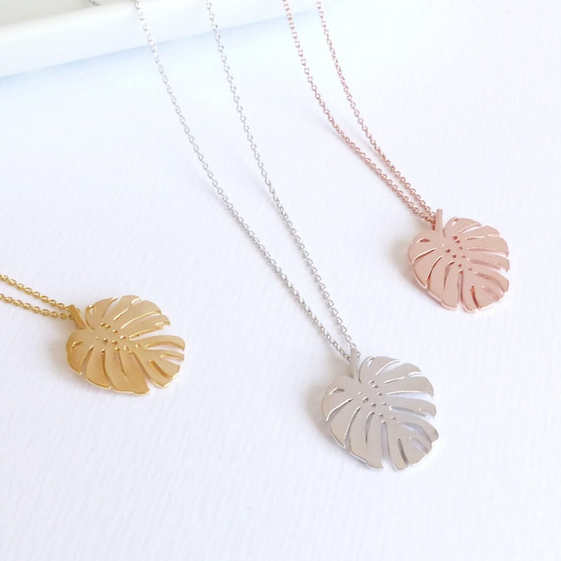 Monstera Leaf Necklace Leaf Necklace, Monstera Leaf, Cheese Plant, Gift for Her, Rose Gold Necklace, Gold Necklace, Summer Jewellery image 1