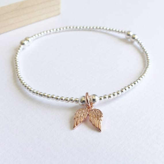 Sterling Silver Rose Gold Angel Wing Beaded Bracelet Etsy UK