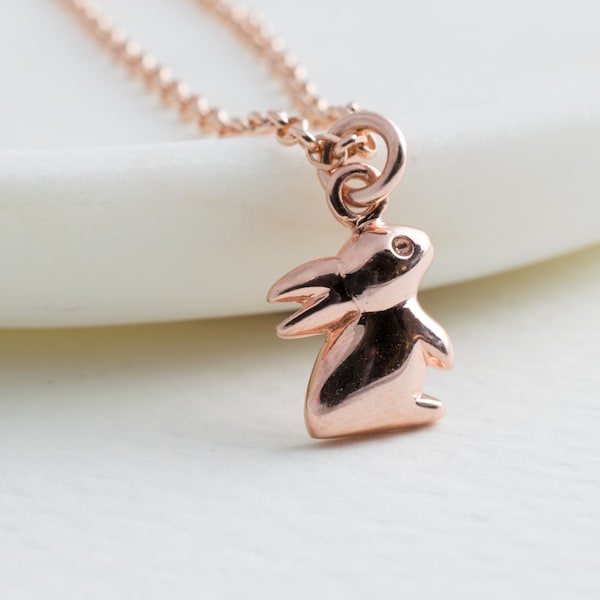 Rose Gold Bunny Rabbit Necklace - Easter Bunny Necklace, Rose Gold Bunny Pendant, Rose Gold Necklace, Cute Rabbit Necklace, Gift for Her