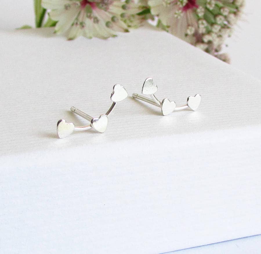 Triple Heart Dangle Earrings For Women - Silver Rhinestone Dangling Earrings, Trendy Gift For Her - View #6